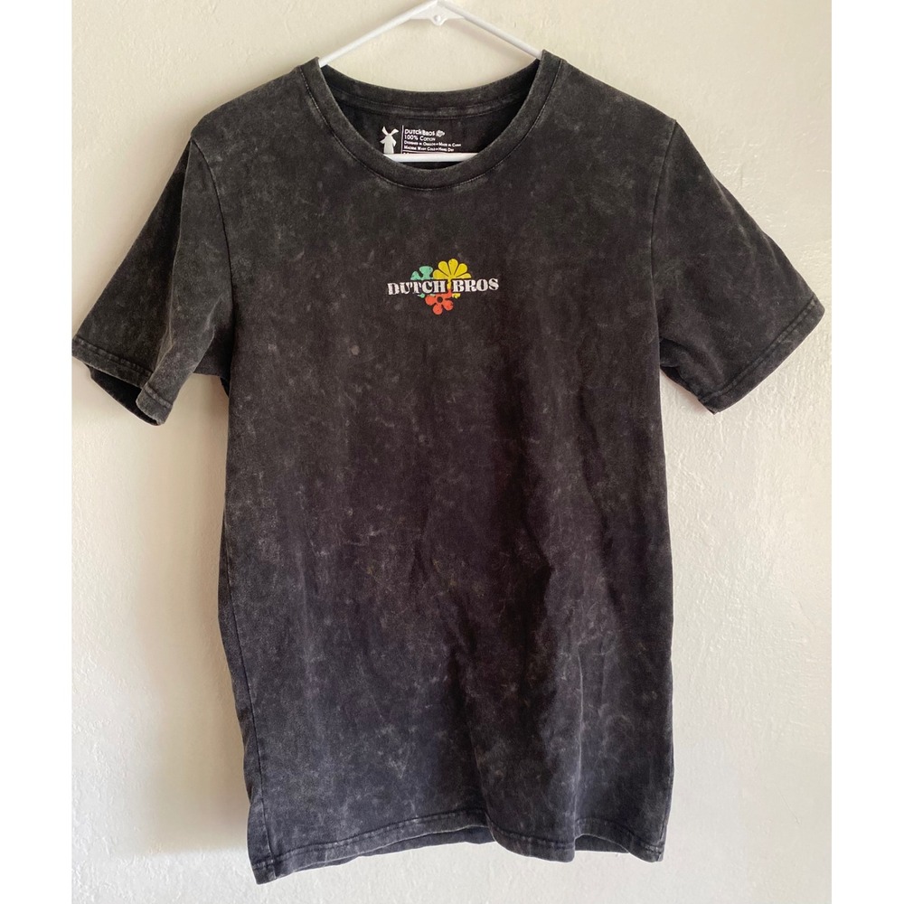 Dutch Bros Coffee Acid Wash Graphic T-Shirt Gray Floral Windmill Medium